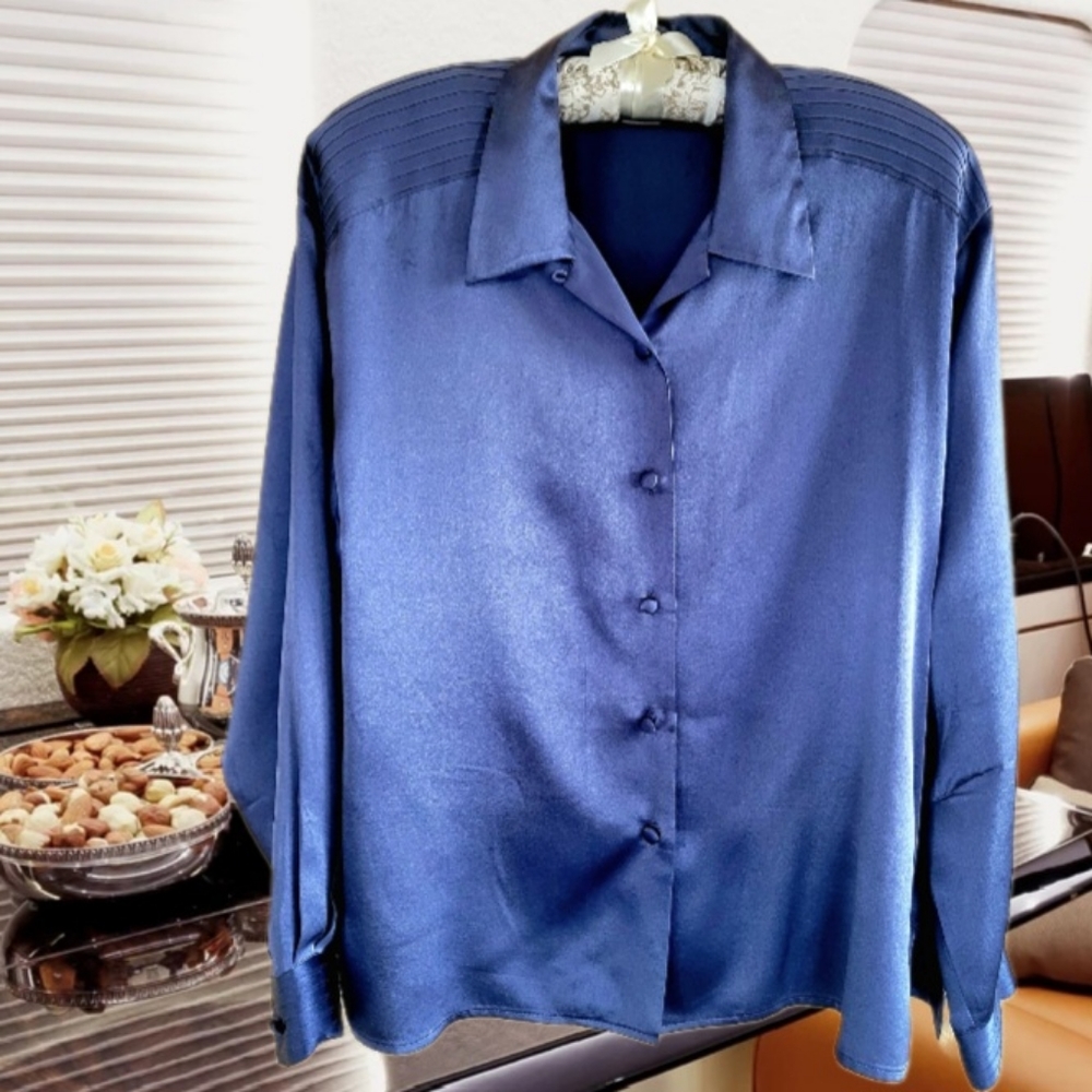 Classic Luxury Grey Silk AUSTIN REED Blouse Stitching Detail Size 14/14P - Picture 2 of 7